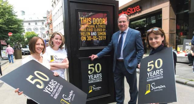 Karen Golden (right) Galway Simon Community with her Simon colleagues (from left) Nadine Kiernan, Katie Donohoe and Sam McGuinness at the launch of Simon’s ‘Closing Doors' campaign.