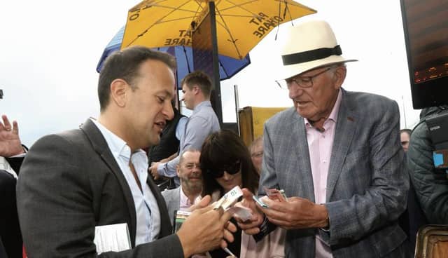 The Better Bettor...John Mulholland taking a bet from Taoiseach Leo Varadkar at Ballybrit this week. Photo: Iain McDonald.
