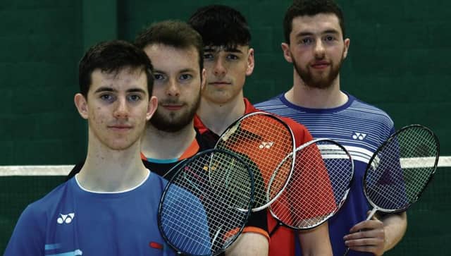 GLTC badminton players Ian O’Brien, Callum Thomas, Tony Crowley, and Declan Bennett. Photo: Iain McDonald.