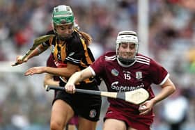 Galway's two-goal hero Ailish O'Reilly breaking away from Kilkenny's Collette Dormer during Sunday's All-Ireland senior camogie final at Croke Park. Photo: INPHO/Bryan Keane