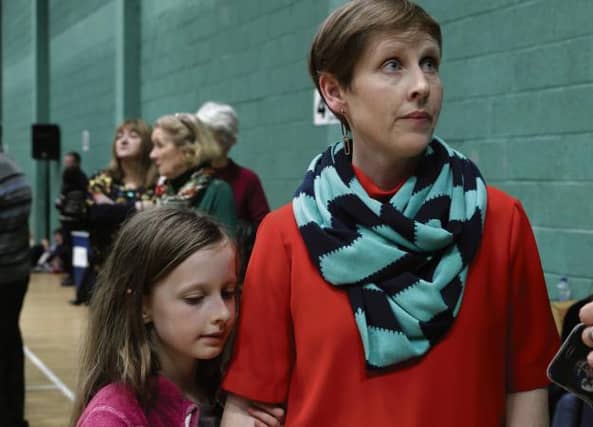 Galway West Green Party candidate Pauline O’Reilly with her daughter Cara (9) after she was eliminated.