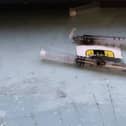 Used syringes found in the stairwell of a city centre carparkl.
