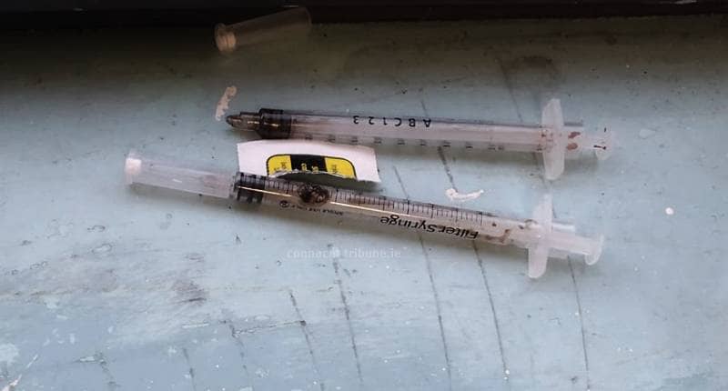 Used syringes found in the stairwell of a city centre carparkl.