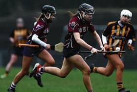 Presentation College, Athenry's Niamh Niland on the attack against Loreto Kilkenny during Sunday's PPS All-Ireland senior A camogie final in Banagher. Photos: INPHO/Tom O'Hanlon.