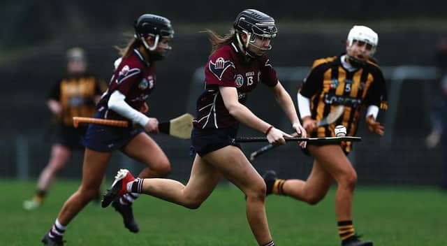 Presentation College, Athenry's Niamh Niland on the attack against Loreto Kilkenny during Sunday's PPS All-Ireland senior A camogie final in Banagher. Photos: INPHO/Tom O'Hanlon.