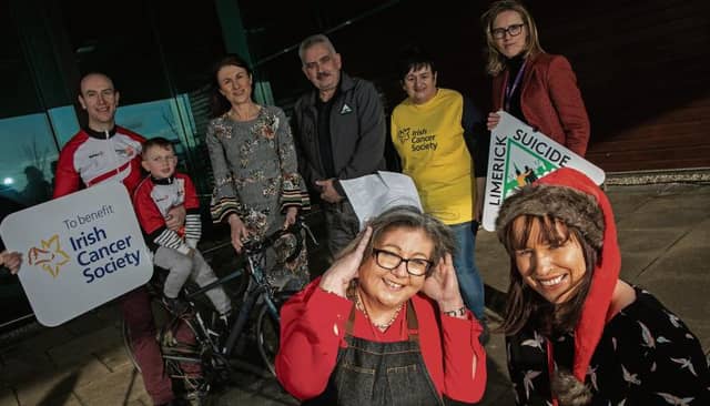 Shannon Group Charity Committee member John Noonan with four year old Adam Noonan; Shannon Group CEO Mary Considine; Colm O’Byrne of Limerick Suicide Watch; Annette Haran from the Irish Cancer Society and Shannon Group Charity Committee members Grainne McInerney, with (front) her fellow Committee members Mary Kennedy and Isabel Harrison.
