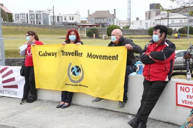 Some of the people protesting outside Leisureland where the City Council meeting to elect the Mayor was held last Friday.