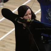 Novice archer Katharina Luennemann during Galway Archers club practice.