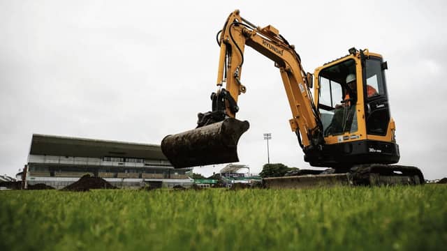 Work begins on replacing the turf with an artificial surface at the Sportsground.