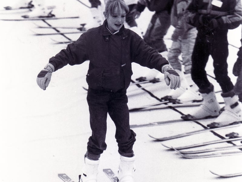 Pupils from Dobcroft Middle School take to the slopes at Sheffield Ski Village, Parkwood Springs, in October 1988. Helen Gregory, aged 10, is seen in action in the foreground.