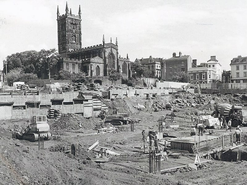 St Peter's Church provides a striking backdrop to the construction site for the new Civic Centre in North Street in July 1975. The medieval church and the modern development stand side by side, capturing the changing face of the town at the time. Do you remember the Civic Centre being built, or what this part of Wolverhampton looked like before it appeared?