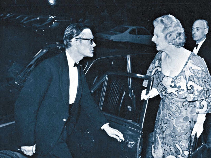 Margaret Thatcher is pictured meeting Wolverhampton South West MP Nick Budgen in 1975. Thatcher would become Conservative Party leader later that year, marking the beginning of a new chapter in British politics. Do you remember seeing Thatcher on the political scene in the 1970s, or recall Nick Budgen representing Wolverhampton?
