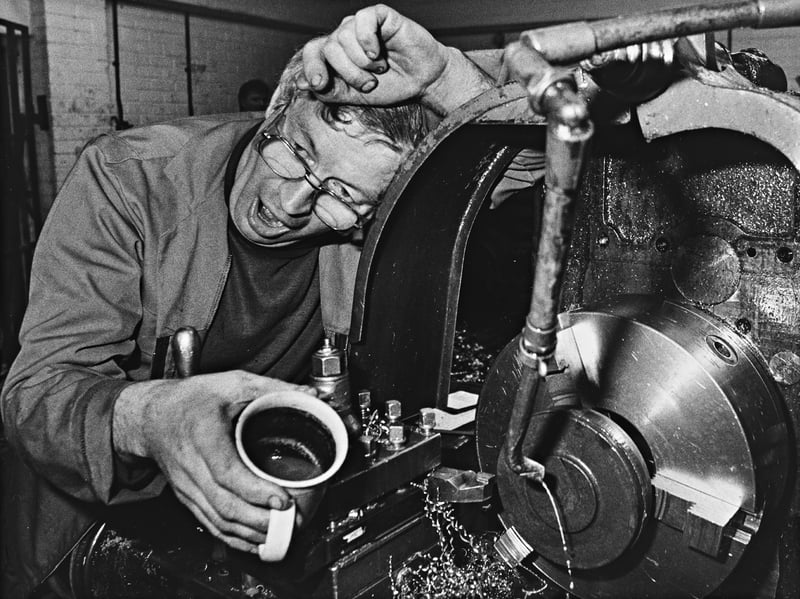 A team of Black Country craftsmen worked through the night at Carbern in Brierley Hill in June 1988 to complete a £40,000 emergency order for a stricken North Sea oil rig. The 15-strong team produced stainless steel flanges, joints, pipes, nuts and bolts before the parts were rushed to Birmingham International Airport. Staff had already completed a full day’s work when the order arrived at around 5pm, with some workers even returning from holiday to help. Colin Barnsley is pictured drinking coffee to keep awake after working through the night. Do you remember Carbern or its factory in Bevan Road? Did you or someone you know work there during the 1980s?