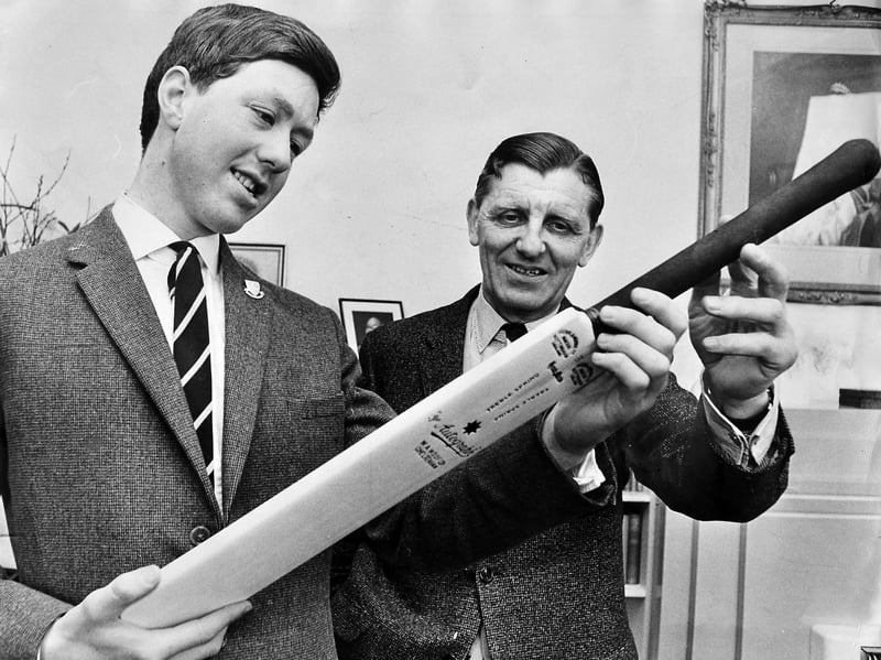 A special moment at Wrekin College, Wellington, in March 1967 as head boy David Franklin and headmaster Mr R H Dahl proudly show a handmade cricket bat destined for a royal gift. The bat was to be presented to the Queen for Prince Andrew, with keen cricketer David chosen for the honour. A lovely reminder of school days, sporting traditions and the pride that came with representing your school - do you remember taking part in school teams, or the teachers and friends who made those years memorable?