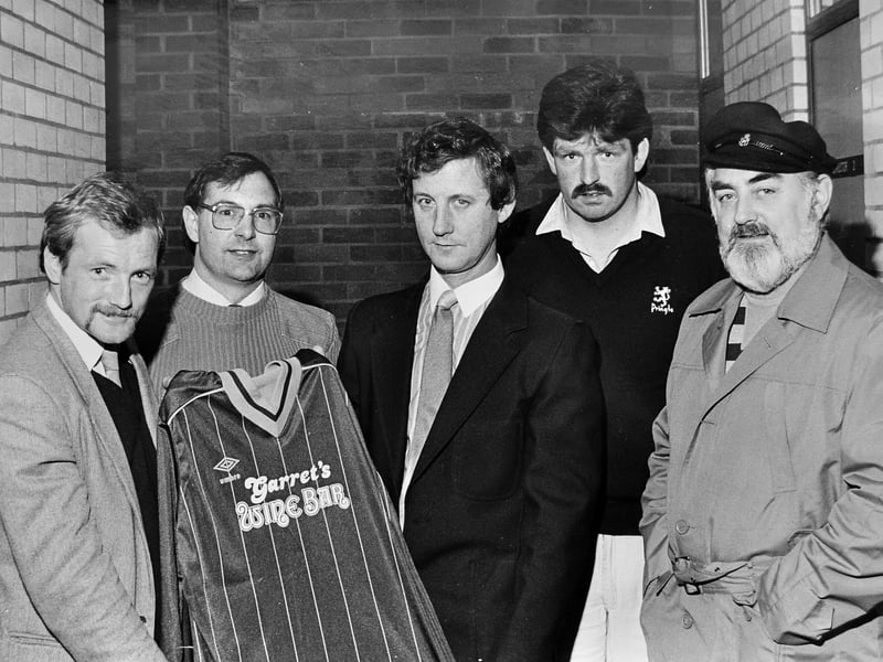 In November 1985, West Midlands League Division One side Newport Town showed off a stylish upgrade to their kit. Pictured admiring their new strip supplied by Wellington wine bar owner Tony Thacker are, from left, general manager Aled Jones, secretary John Tranter, sponsor Tony Thacker, manager Chris Cadman, and vice president Derek Winkle. Do you recognise any of these local football figures or remember visiting Garret's Wine Bar back in the 1980s?