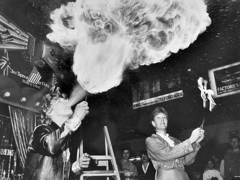 Fifteen-year-old Carl Dent from Madeley lights up Telford Town Centre with a dramatic burst of flames on August 16, 1985. The country's youngest professional fire-eater put on a scorching show capable of throwing fire over 30ft as part of the Falcon Mini Circus finale, while his proud mother and fellow performer Jane Kirby kept a watchful eye. Were you in the crowd to witness this fiery spectacle back in the summer of 1985?