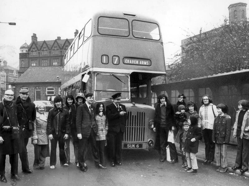 Double-decker bus SUK 6 stands surrounded by enthusiasts before embarking on an Easter Monday excursion in April 1974. Built locally by Guy Motors Ltd in 1957, the vehicle was the sole survivor in active service from an original batch of 18, making it the oldest ex-Wolverhampton Corporation bus still in public use. Hired from the West Midlands Passenger Transport Executive by members of the West Midlands Transport Circle, the veteran machine was driven by Mr M Szabo for a scenic 140-mile journey through Clun and Kerry to visit the Welshpool and Llanfair steam railway. Were you aboard SUK 6 for that memorable Easter trip into Wales, or do you remember travelling on Wolverhampton's classic Guy buses during the 1970s?