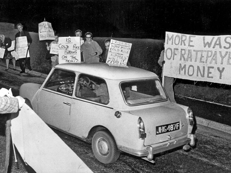 Ratepayers picketed Staffordshire County Council's chairman's reception at North Staffordshire Polytechnic in October 1975. The demonstration brought their concerns directly to those in charge, turning an otherwise formal civic occasion into a scene of protest. Do you remember what the ratepayers were campaigning about, or seeing demonstrations like this in Staffordshire during the 1970s?