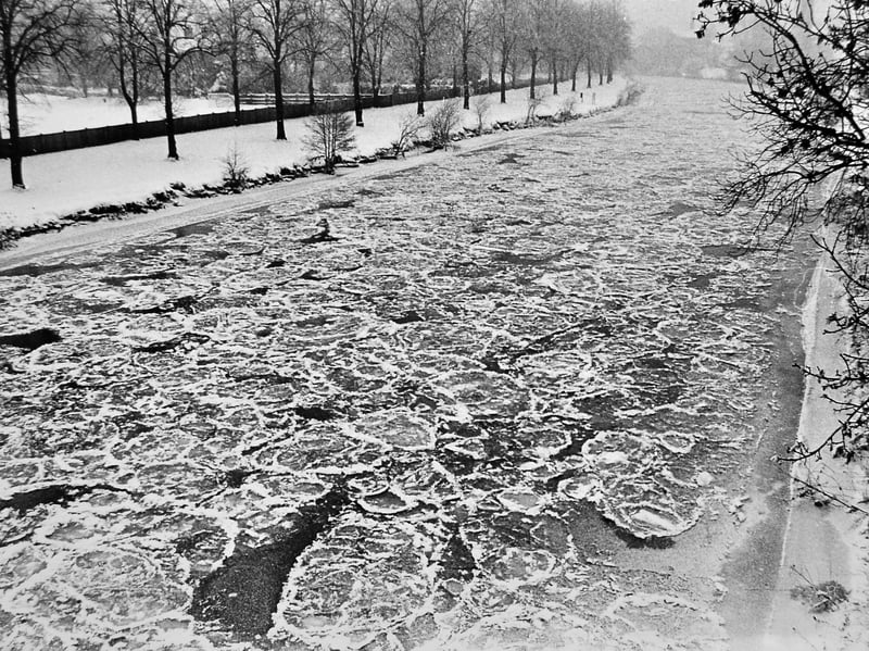 The River Severn freezes over in Shrewsbury. A bitter winter transforms the river into an icy scene on January 15, 1982, as freezing temperatures grip the county. Do you remember the cold winter of 1982?
