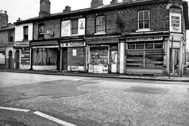 A group of derelict shops stood on Stafford Road in February 1975, opposite Ewins Street and between Moseley Street and the GWR works. The empty buildings give an impression of an area in transition, with demolition and redevelopment changing the streets around them. Can you remember these shops, or what this stretch of Stafford Road looked like before it changed?
