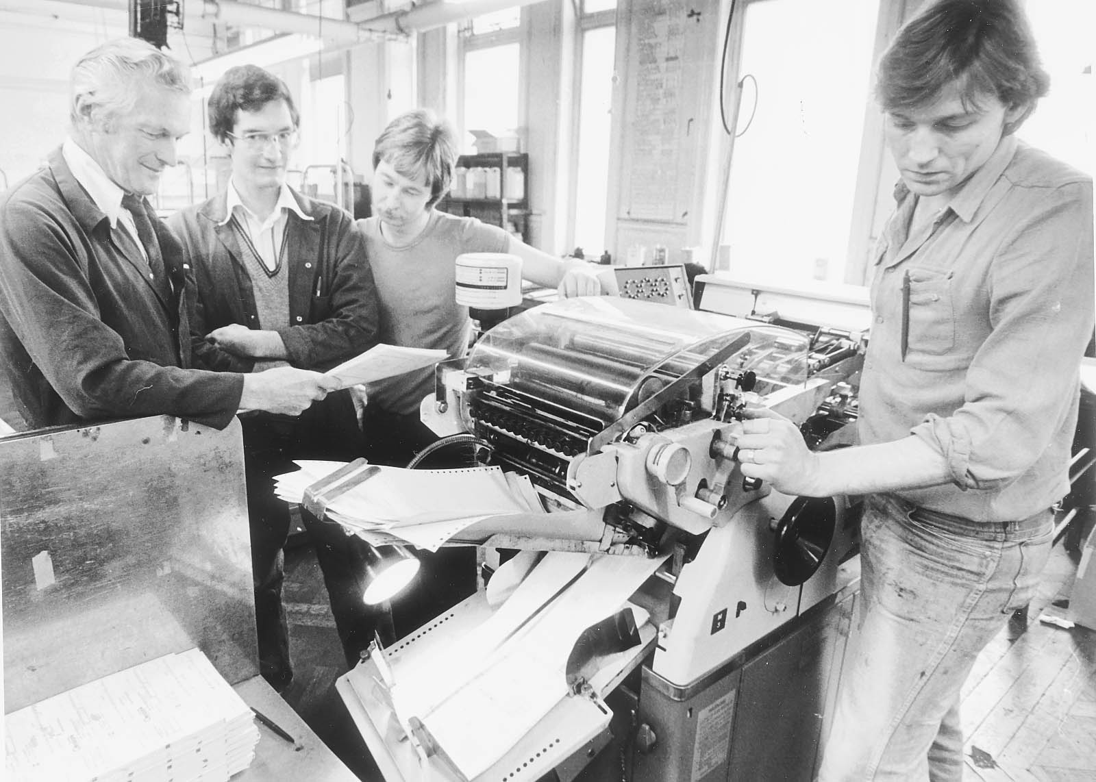Sid Allen, Andy Blunt, Martin Caddick and Malcolm Payton are pictured demonstrating the printing of cheque forms at Kenrick & Jefferson in West Bromwich High Street in July 1980. The photograph offers a glimpse of the specialist printing work taking place in the town at a time when cheques were still a familiar part of everyday banking and business. Do you remember Kenrick & Jefferson or working in the printing trade? What other West Bromwich firms do you remember from the 1980s?