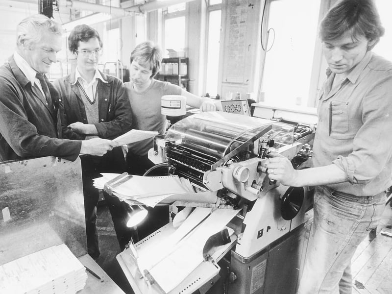 Sid Allen, Andy Blunt, Martin Caddick and Malcolm Payton are pictured demonstrating the printing of cheque forms at Kenrick & Jefferson in West Bromwich High Street in July 1980. The photograph offers a glimpse of the specialist printing work taking place in the town at a time when cheques were still a familiar part of everyday banking and business. Do you remember Kenrick & Jefferson or working in the printing trade? What other West Bromwich firms do you remember from the 1980s?