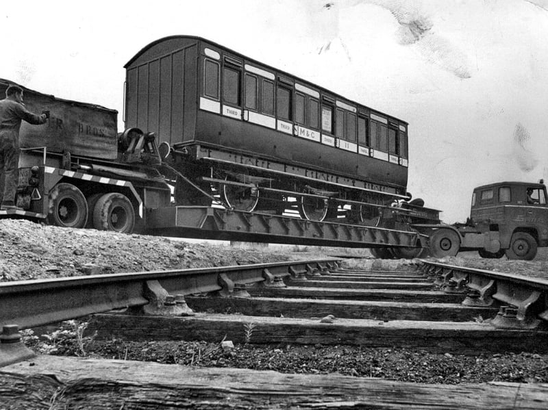 A remarkable railway survivor set off on a special journey in August 1975, when the 1875 coach owned and restored by Chasewater Light Railway was transported to Shildon, County Durham, for celebrations marking the 150th anniversary of the Stockport and Darlington Railway. The coach was the only surviving example from that famous line and had once carried miners to Cannock Wood Colliery. Its six wheels were made from teak with metal rims, but rather than risk the veteran on the long journey, railway enthusiasts sent it by modern low-loader lorry. Can you remember seeing the old coach, or visiting Chasewater Light Railway in its early days?