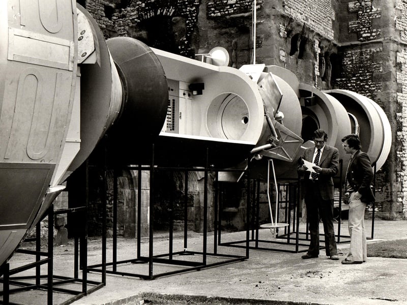 Terry Sampson, of BBC Exhibitions, stands beside a replica spacecraft at Dudley Castle in July 1975. While Terry is named in the original caption, the identity of the other man pictured has been lost over the years. Perhaps one of our readers can help solve the mystery? If you recognise him, or remember this exhibition at Dudley Castle, let us know.