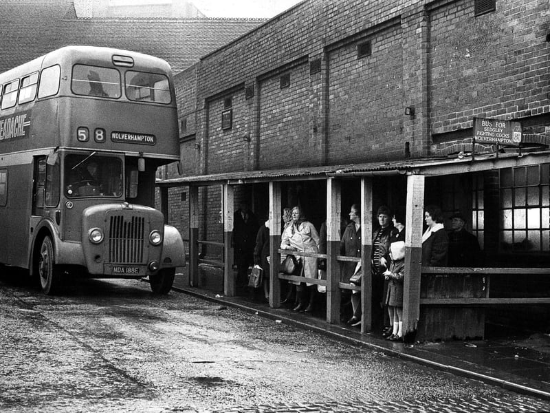 The bus shelter in Stone Street, Dudley, 1973.