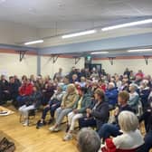 A section of the crowd at the Westside community meeting last year to discuss new student flats  at the shopping centre car park