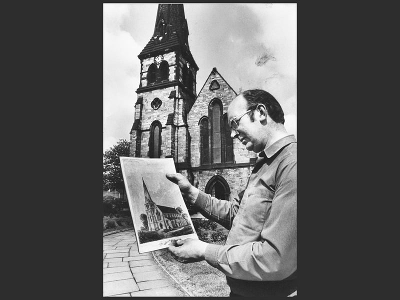 The Rev Geoffrey Bostock holds an original 1843 architect’s impression of St John’s Church against the backdrop of the building itself on Lower High Street, Wednesbury, in May 1976. As part of the church’s patronal celebrations, the parish hosted an expansive community exhibition charting the town's journey over the previous 100 years, complete with displays from pupils of St John’s Primary School and presentations from Queen’s College, Birmingham, highlighting training for the ministry. Did you attend the patronal exhibition at St John’s Church or grow up around Lower High Street in Wednesbury during the 1970s?