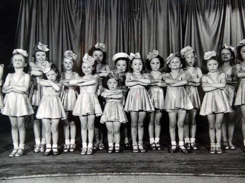 Wendy Wall (4th from left - front row) during a production at Dudley Hippodrome in 1947 aged 6. She attended Tividale County primary school in Tividale between 1945 - 1959.
