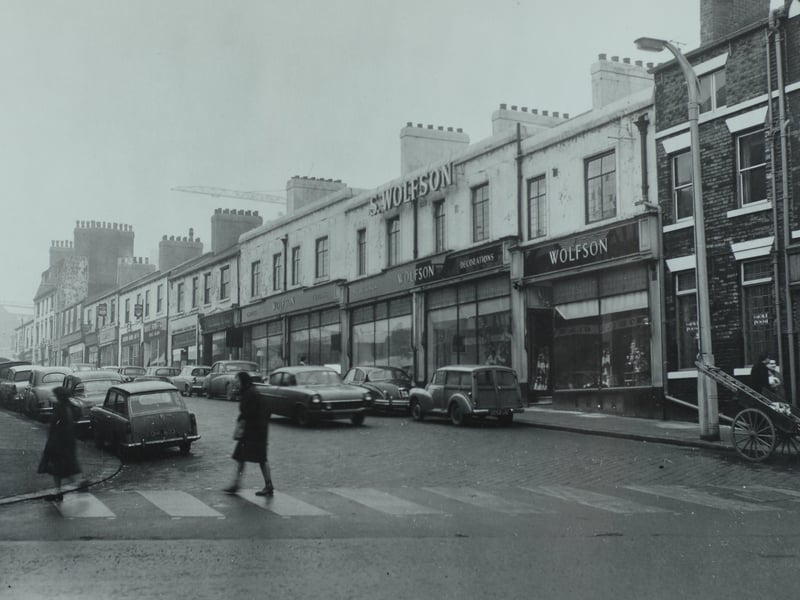 Wolfson and other shops on Merrion Street, Leeds, in February 1963
