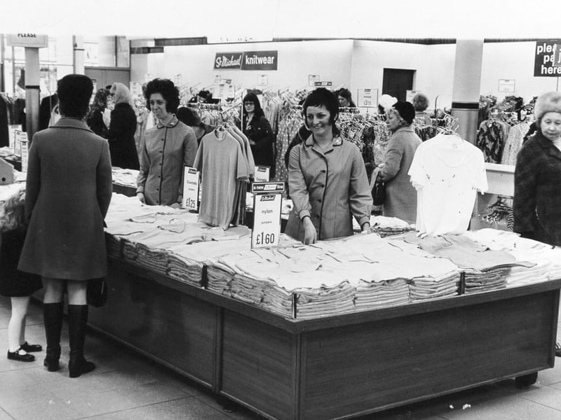 Shoppers inside Marks & Spencer, Leeds, in March 1971