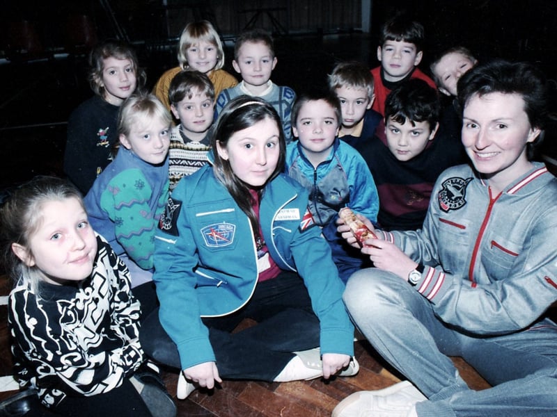 Sheffield's Helen Sharman, pictured here with pupils at Gleadless School, was just 27 when she made history in 1991 by becoming the first Briton in space