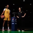 Titans' senior men's US star,  Umar Rachid, pictured with head coach Erin Bracken at the National Basketball Arena this week ahead of Saturday's Domino's Men's Division One final against Limerick Sport Eagles.