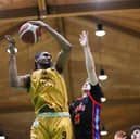 Titans' Umar Rashid looks to beat Darragh Horkan of Limerick Sport Eagles in the air in the Men's Division One League Final in the National Basketball Arena in Tallaght.