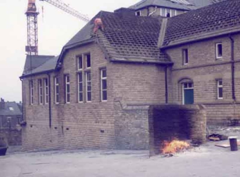 Huntsman's Gardens School, at the junction of Britnall Street and Titterton Street, Attercliffe, Sheffield, being demolished in February 1981
