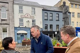 Sinn Féin TD Pearse Doherty with the party's bye-election candidate Mark Lohan at an Easter event in Galway this year