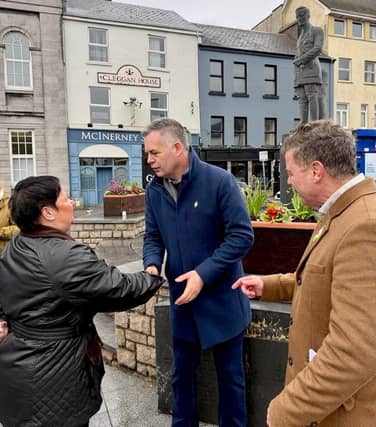 Sinn Féin TD Pearse Doherty with the party's bye-election candidate Mark Lohan at an Easter event in Galway this year