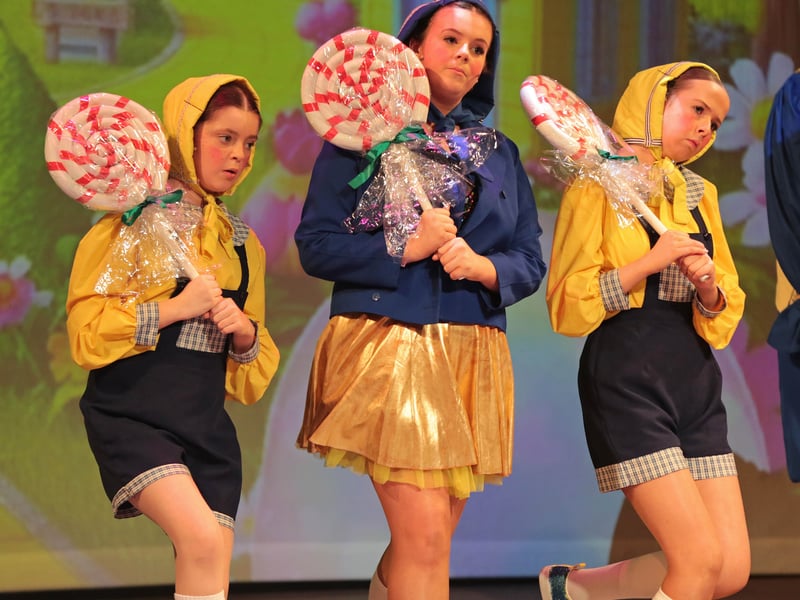Caption: The Lollipop Guild Grainne Daly, Katie Hayden and Mollmai Fitzgerald on stage at St Mel’s College during The Wizard of Oz