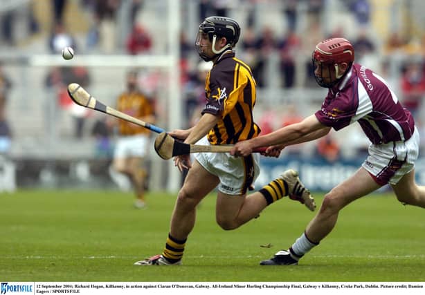 12 September 2004; Richie Hogan, Kilkenny, in action against Ciaran O'Donovan, Galway