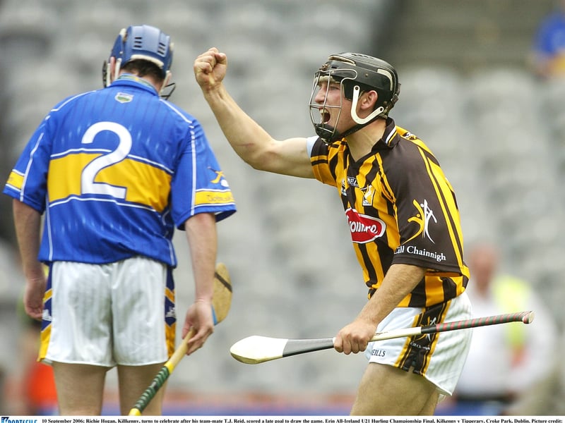 10 September 2006; Richie Hogan, Kilkenny, turns to celebrate after his team-mate T.J. Reid, scored a late goal to draw the game in the U21 Hurling Championship Final