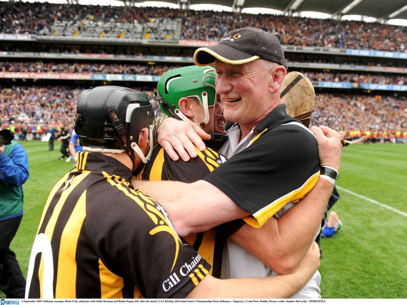6 September 2009; Kilkenny manager Brian Cody celebrates with Eddie Brennan and Richie Hogan, left, after the match. GAA Hurling All-Ireland Senior Championship Final, Kilkenny v Tipperary