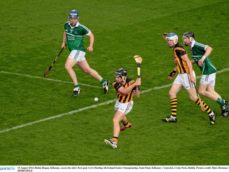 10 August 2014; Richie Hogan, Kilkenny, scores his side's first goal. GAA Hurling All-Ireland Senior Championship, Semi-Final, Kilkenny v Limerick, Croke Park, Dublin