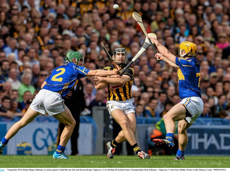 7 September 2014; Richie Hogan, Kilkenny, in action against Cathal Barrett, left, and Kieran Bergin, Tipperary. GAA Hurling All Ireland Senior Championship Final, Kilkenny v Tipperary