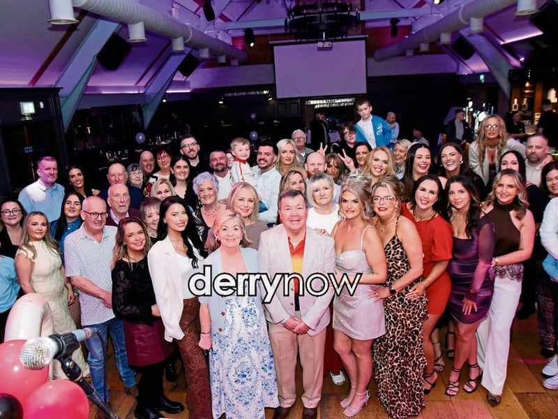 Charlie Harkin and his daughter Sinead Stewart enjoy their birthday party in the Cosh Bar with family and friends. (Photos - Kerrie Quinn, nwpresspics),