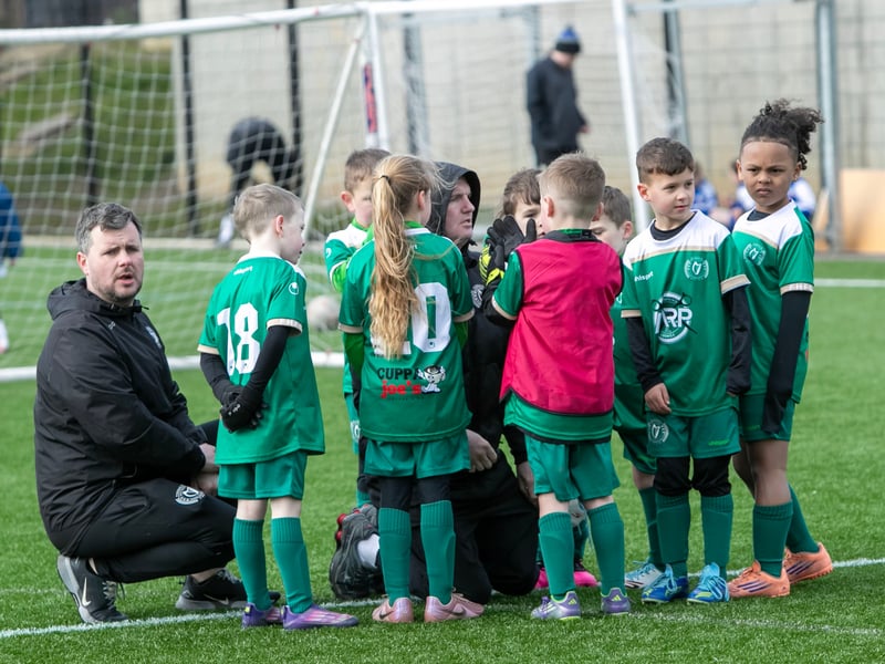 Foye Harps team talk on Saturday.
