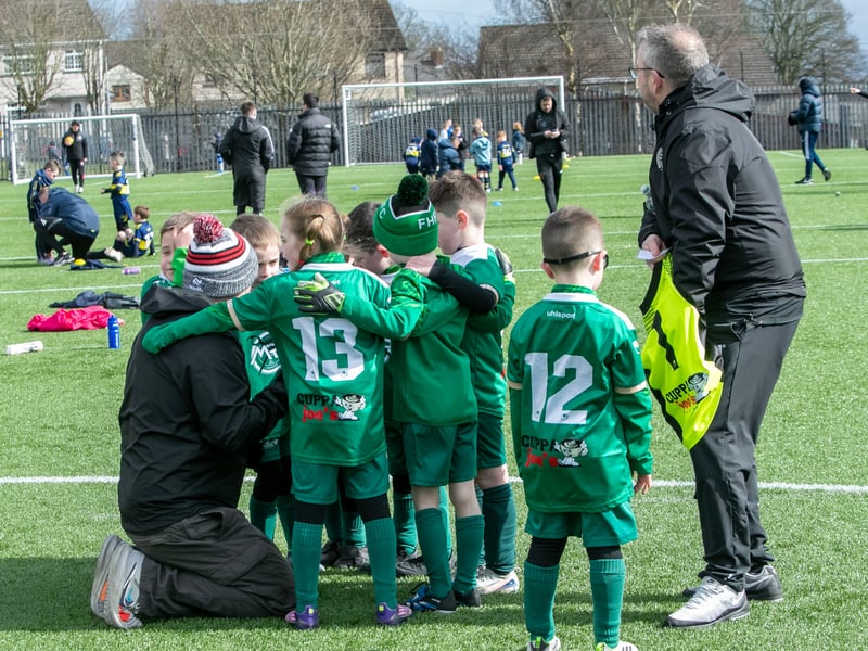Foye Harps team talk on Saturday.
