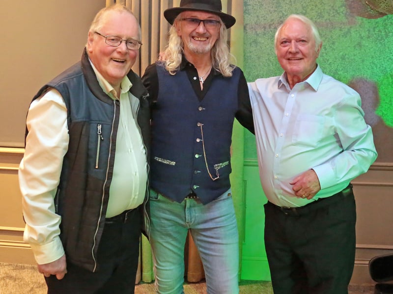 Caption: Sean Mahon, Fitz and Dermot Hegarty at the Longford Live & Local gig in memory of local music legend Paschal Flaherty and in aid of County Longford Hospice Homecare on Easter Monday, April 6 in the Longford Arms Hotel
